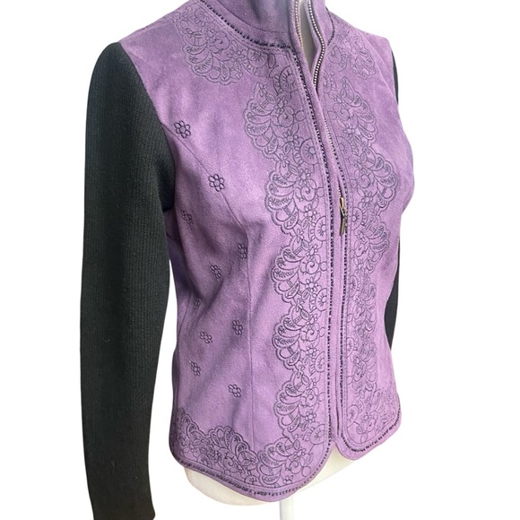 Coldwater Creek Purple/Black Suedecloth Embroidered Jacket Size XS Fall Winter - Picture 6 of 8